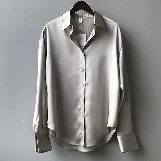 Olive | Elegant Fit Satin Blouse with Soft Sheen - Image 3