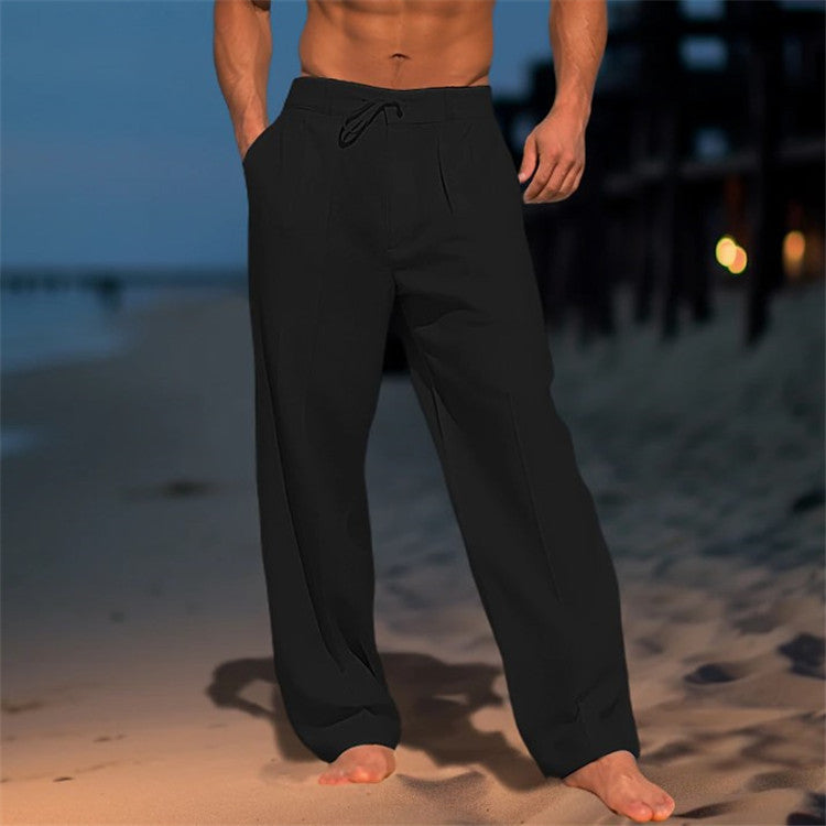 Jonas | Men's Relaxed Fit Linen Trousers – Drawstring Waist & Pleated Front - Image 4