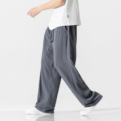 Jeffrey | Men’s Casual Linen Blend Trousers – Loose Fit – Full Length – Comfortable Drawstring Waist - Image 2