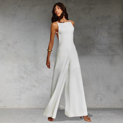 Couture-moda | Women's Jumpsuit - Sleeveless - Wide Leg - Relaxed Fit - Cotton Linen Blend - Image 2