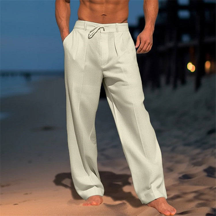 Jonas | Men's Relaxed Fit Linen Trousers – Drawstring Waist & Pleated Front - Image 3