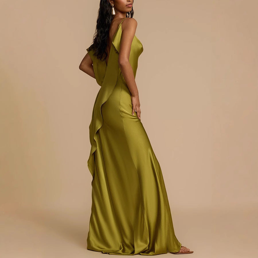 Ava | Women’s Satin Slip Dress - Elegant Full Length with Cowl Neck and Side Slit - Image 2