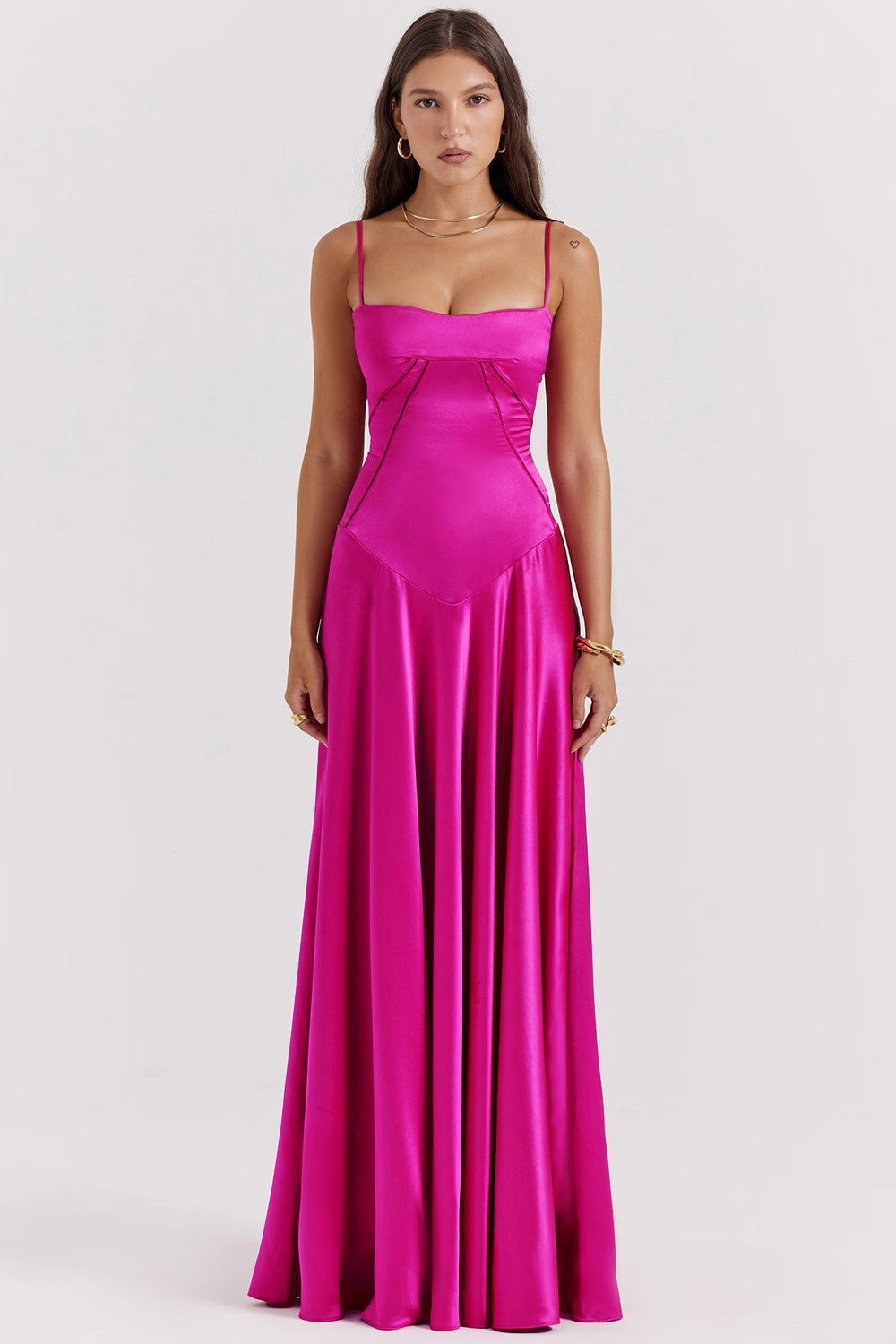 Couture-moda | Women's Elegant Midi Dress - Silky Slim Fit - Spaghetti Straps - Image 4