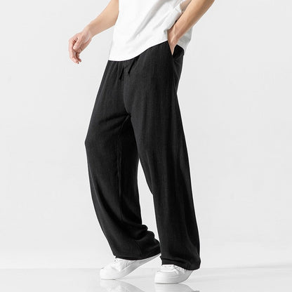 Jeffrey | Men’s Casual Linen Blend Trousers – Loose Fit – Full Length – Comfortable Drawstring Waist - Image 4