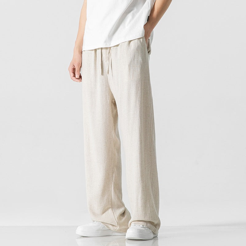 Jeffrey | Men’s Casual Linen Blend Trousers – Loose Fit – Full Length – Comfortable Drawstring Waist - Image 6