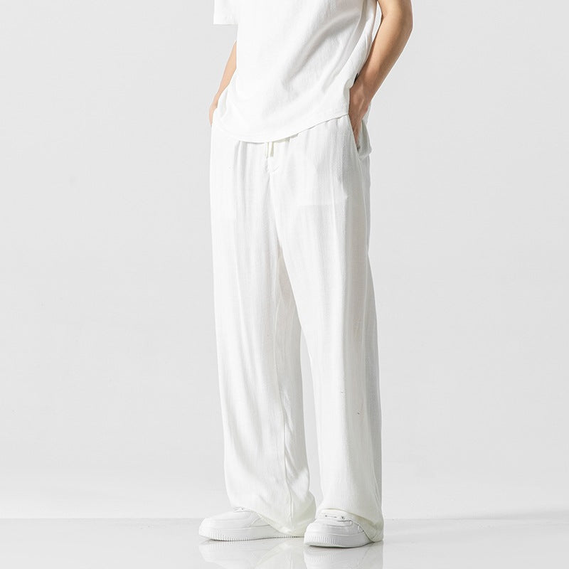Jeffrey | Men’s Casual Linen Blend Trousers – Loose Fit – Full Length – Comfortable Drawstring Waist - Image 8