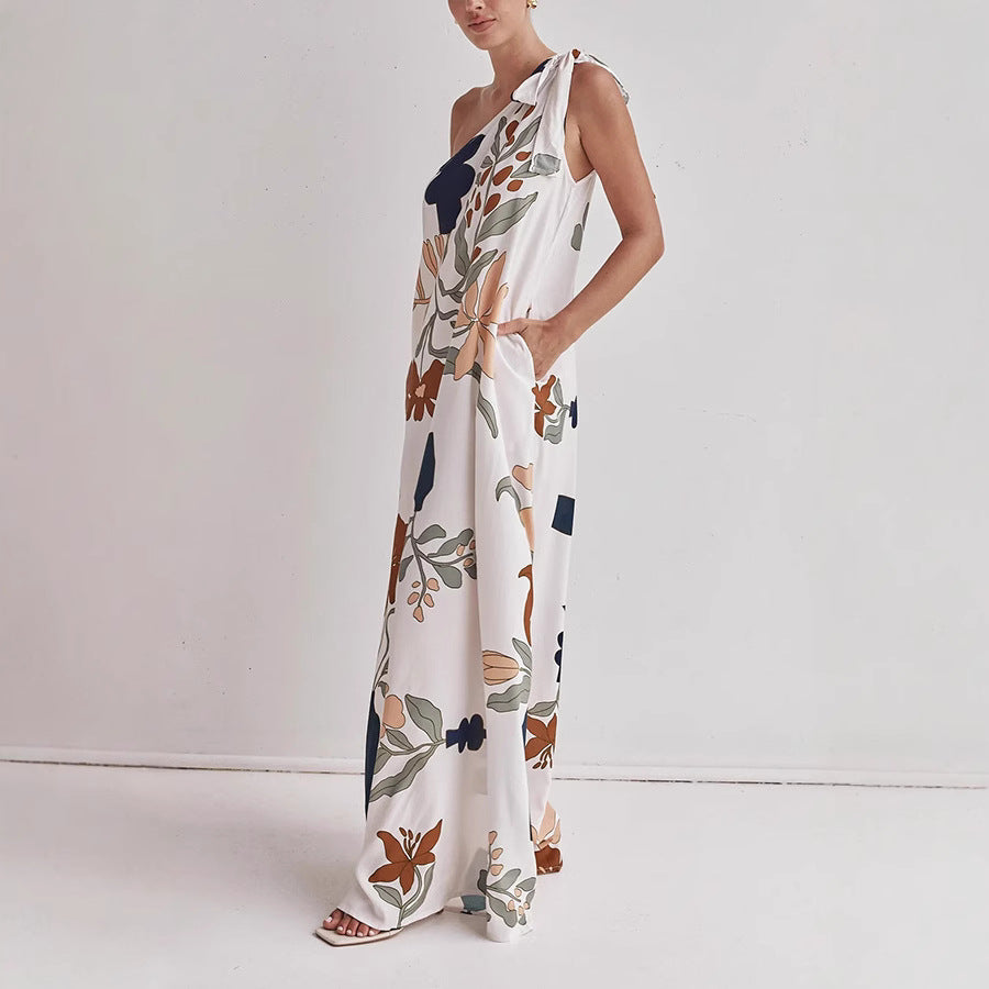 Katherine | Flowy Cotton One-Shoulder Dress – Loose Fit – Bold Print - Image 2