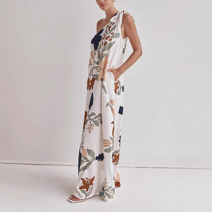 Katherine | Flowy Cotton One-Shoulder Dress – Loose Fit – Bold Print - Image 2