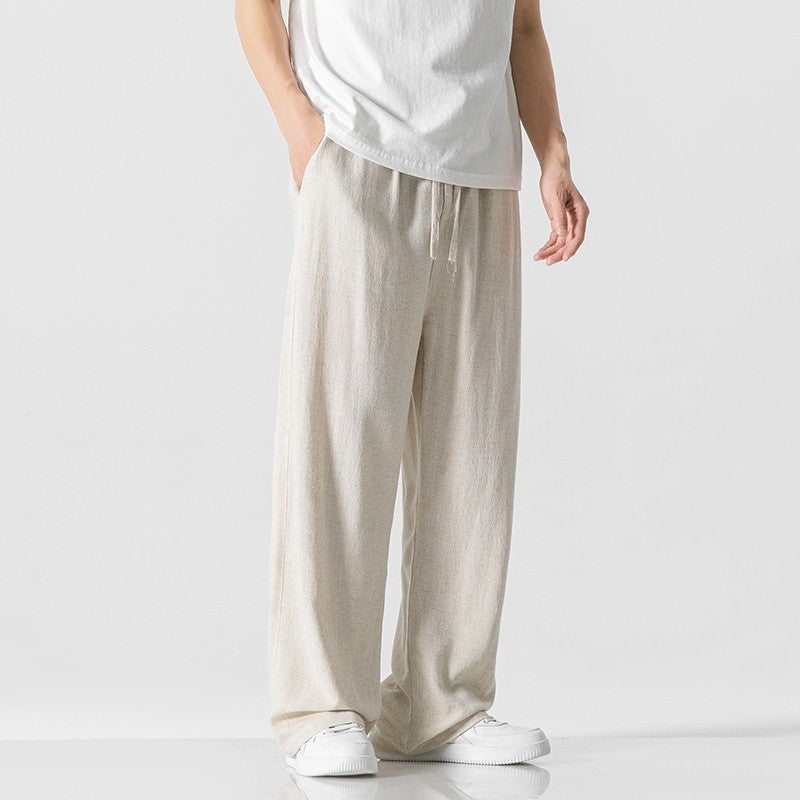 Jeffrey | Men’s Casual Linen Blend Trousers – Loose Fit – Full Length – Comfortable Drawstring Waist - Image 1
