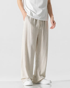 Jeffrey | Men’s Casual Linen Blend Trousers – Loose Fit – Full Length – Comfortable Drawstring Waist