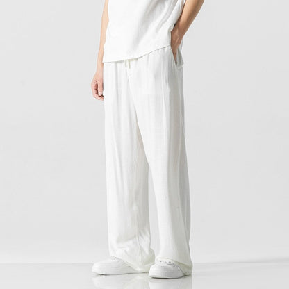 Jeffrey | Men’s Casual Linen Blend Trousers – Loose Fit – Full Length – Comfortable Drawstring Waist - Image 3