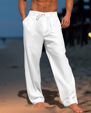 Jonas | Men's Relaxed Fit Linen Trousers – Drawstring Waist & Pleated Front