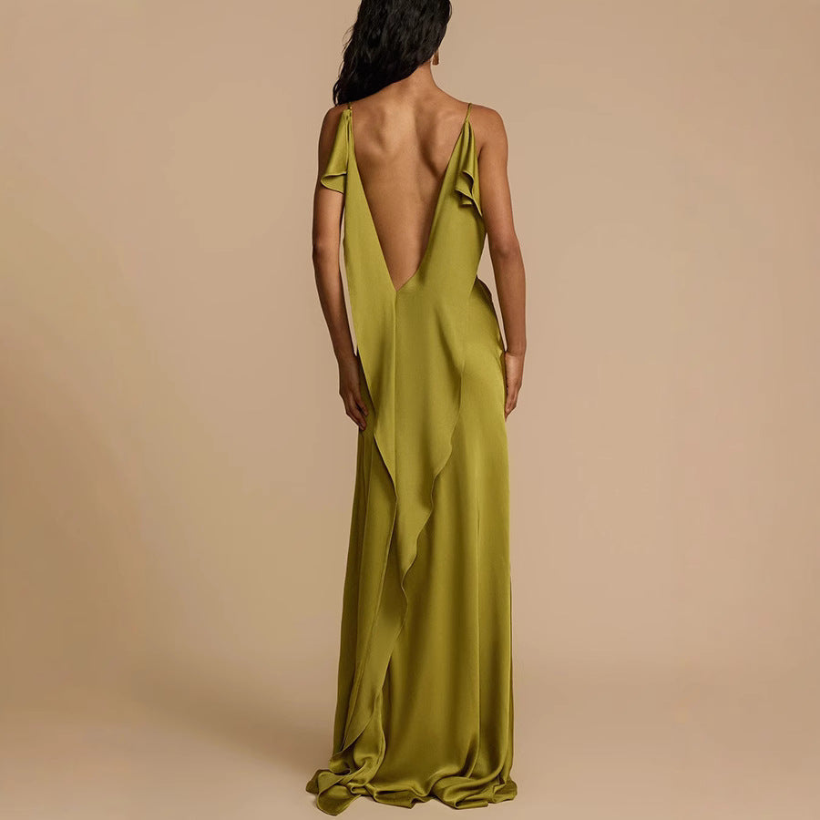 Ava | Women’s Satin Slip Dress - Elegant Full Length with Cowl Neck and Side Slit - Image 3