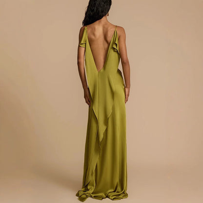 Ava | Women’s Satin Slip Dress - Elegant Full Length with Cowl Neck and Side Slit - Image 3