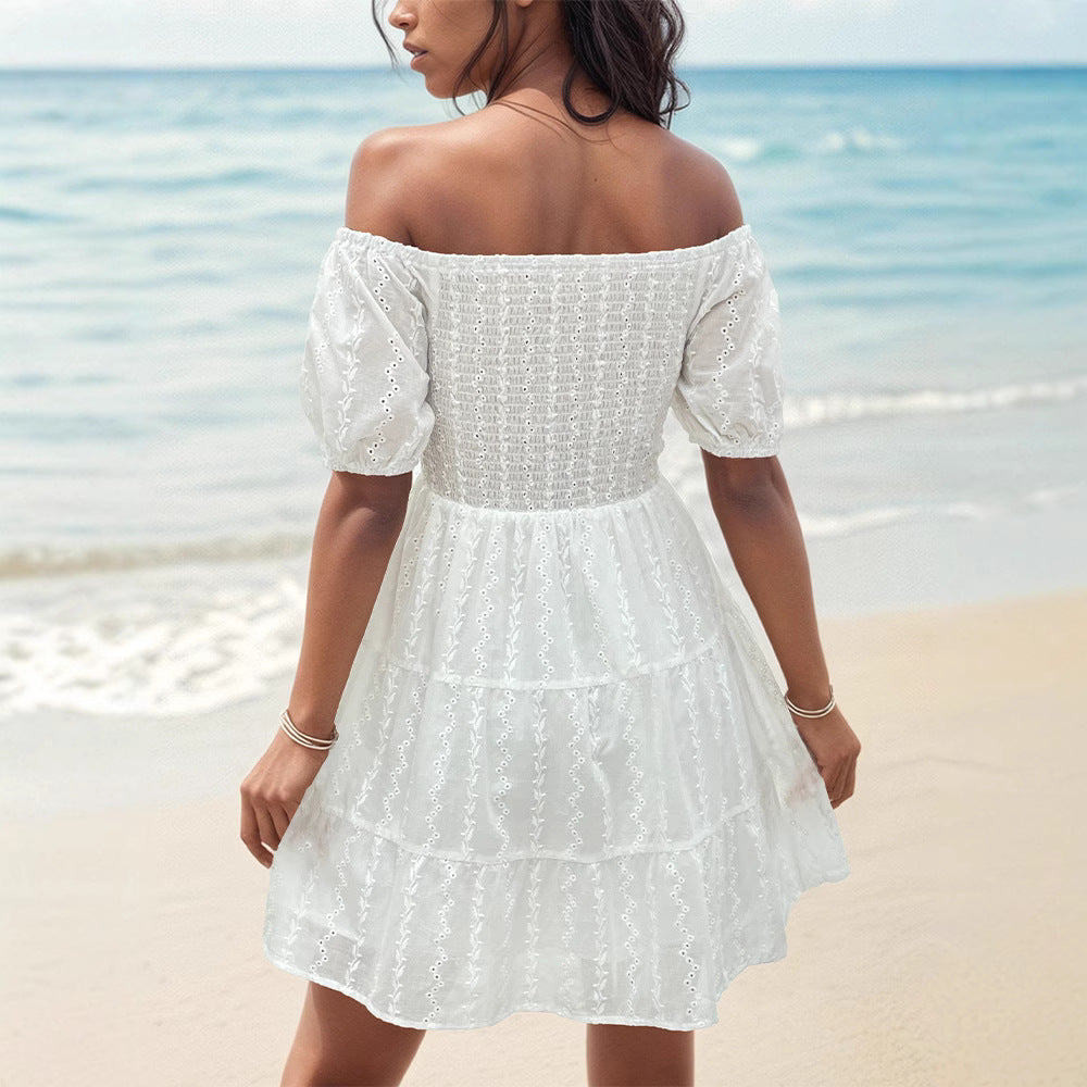 Judy | Women's Off-Shoulder Dress - Smocked Bodice & Puff Sleeves - Image 2
