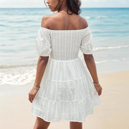 Judy | Women's Off-Shoulder Dress - Smocked Bodice & Puff Sleeves - Image 2