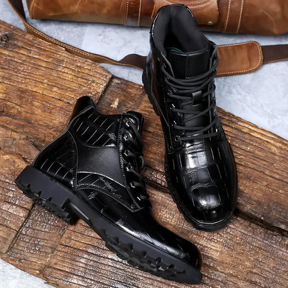 Jamison | Men's Combat Alligator Embossed Ankle Boots - Image 7