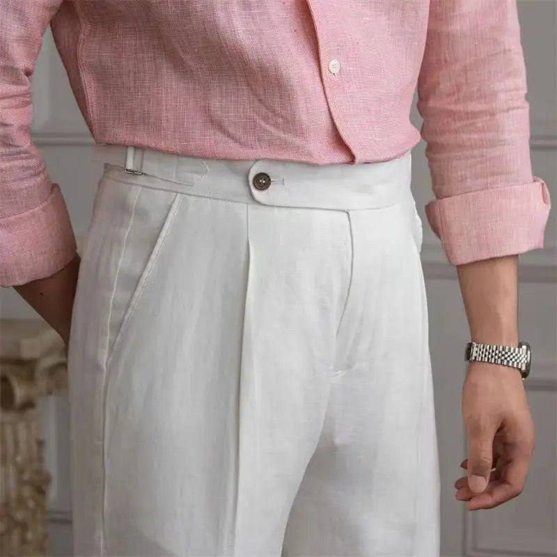 Wesley | Men's Tailored Trousers - Lightweight Linen - Flat Front Straight Leg Fit - Image 10