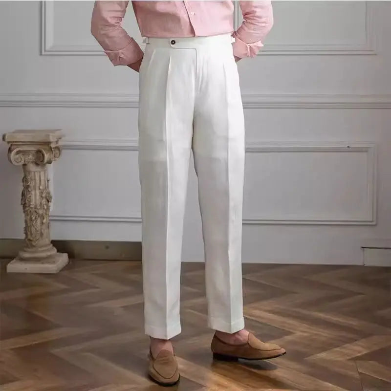 Wesley | Men's Tailored Trousers - Lightweight Linen - Flat Front Straight Leg Fit - Image 9