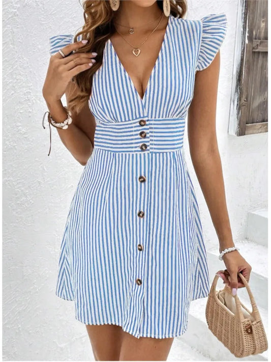 Rebecca | Playful Striped Ruffled Dress - Image 1