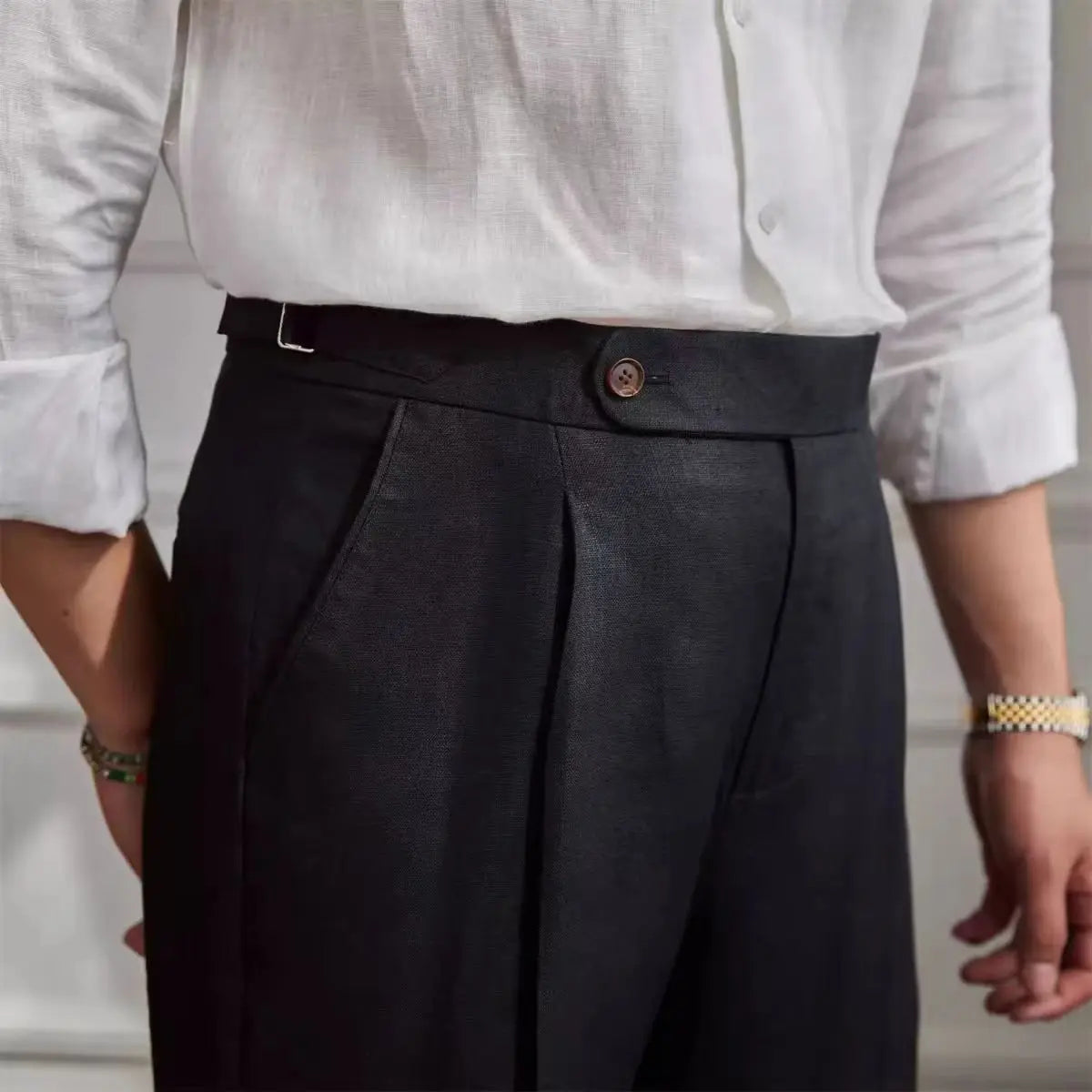 Wesley | Men's Tailored Trousers - Lightweight Linen - Flat Front Straight Leg Fit - Image 11