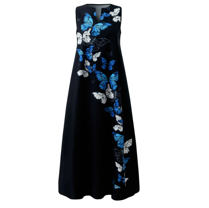 Mia | Sleeveless Butterfly Print Maxi Dress with Pockets - Image 13