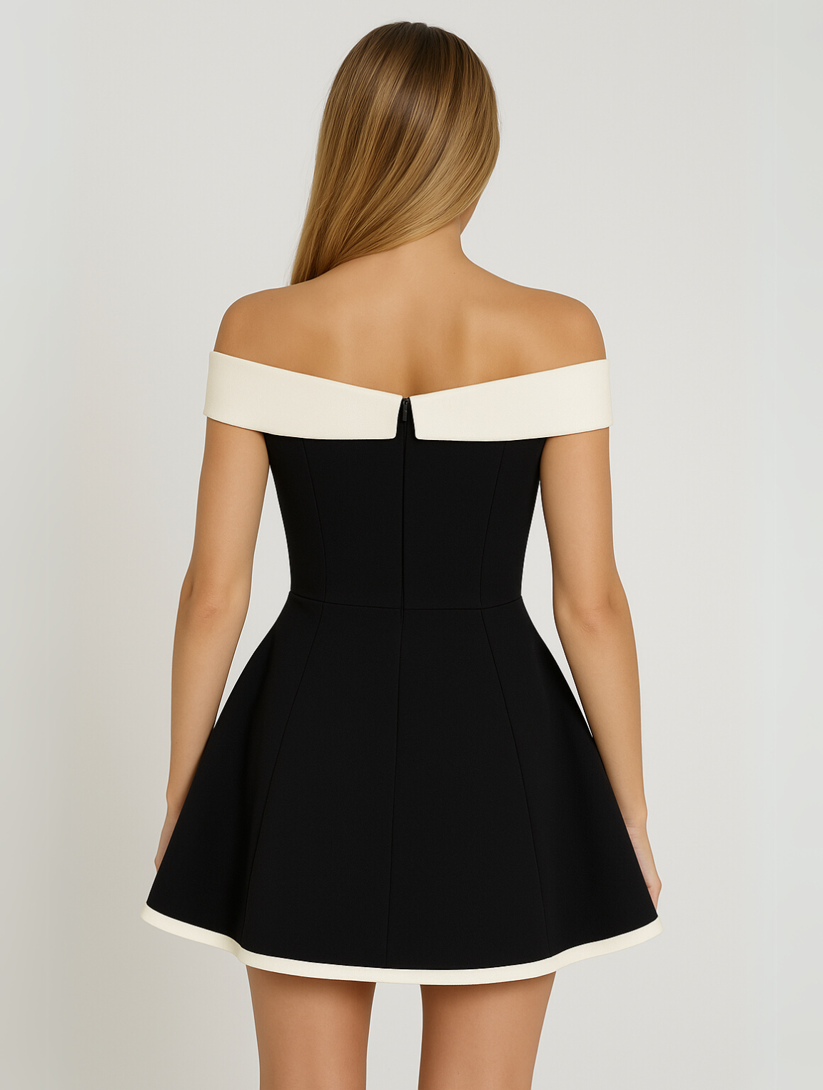 Heather | Timeless Off-Shoulder Contrast Minidress - Image 4