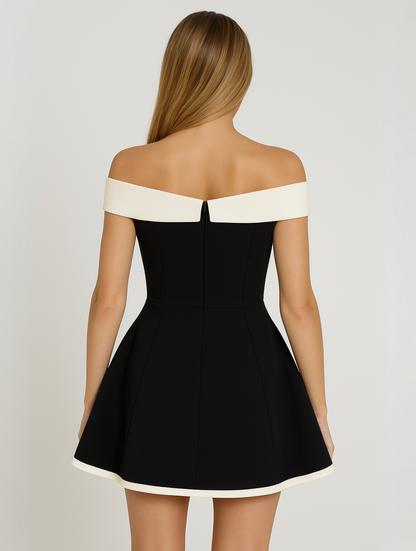 Heather | Timeless Off-Shoulder Contrast Minidress - Image 4