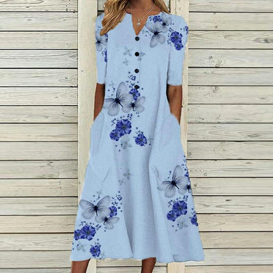 Alma hansen | Floral Summer Dress with V-Neck and Buttons - Image 1