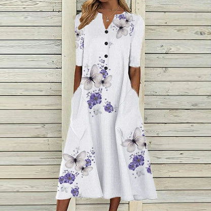 Alma hansen | Floral Summer Dress with V-Neck and Buttons - Image 2