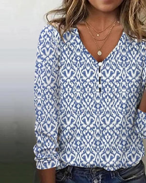 Helen | V-neck Long Sleeve Blouse with Button Design