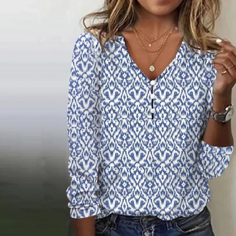 Helen | V-neck Long Sleeve Blouse with Button Design - Image 2