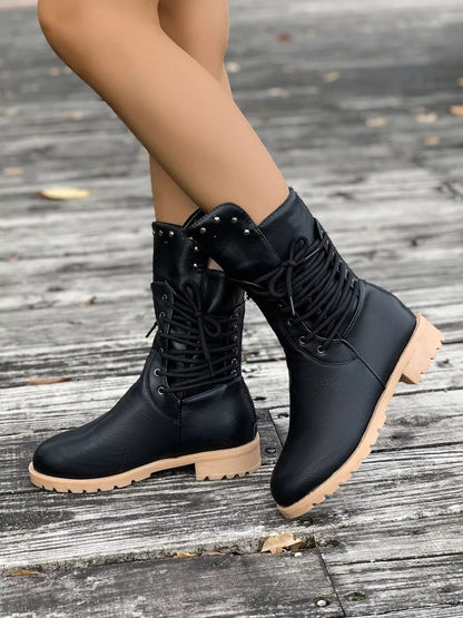 Susan | Women's Lace-Up Mid-Calf Combat Boots - Image 11