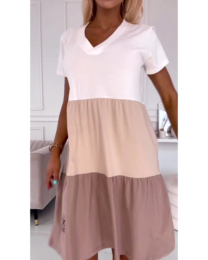 Fern | Elegant Blocked V-Neck T-Shirt Dress for Effortless Style - Image 3