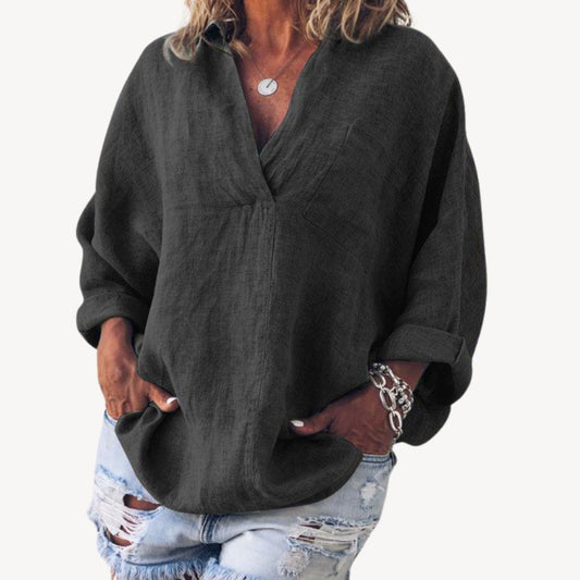 Doris - v-ausschnitt damenbluse | Casual linen blend - Image 1