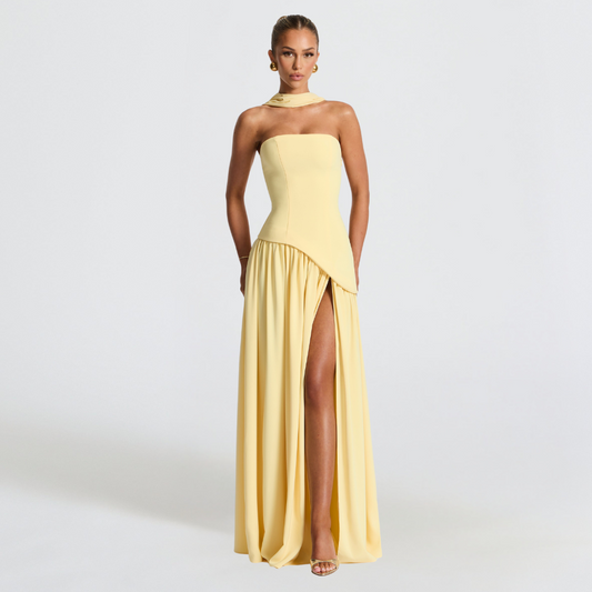 Deborah | Elegant Strapless Dress with High Slit for Women - Image 1