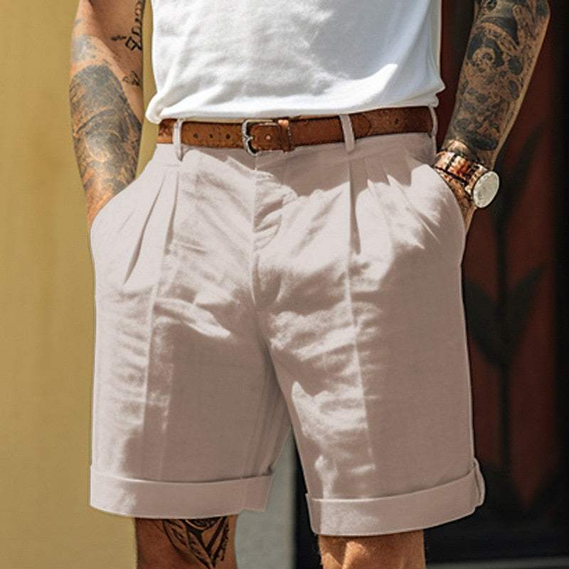 Patrick | Stylish Cotton Linen Blend Shorts - Pleated Front & Cuffed Hem - Image 2