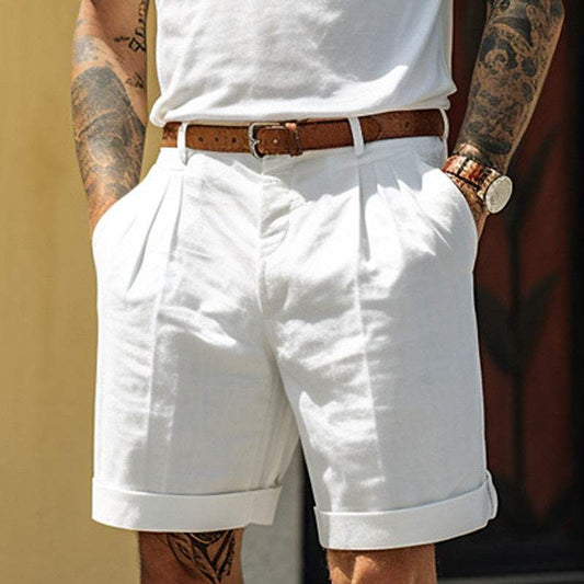 Patrick | Stylish Cotton Linen Blend Shorts - Pleated Front & Cuffed Hem - Image 1
