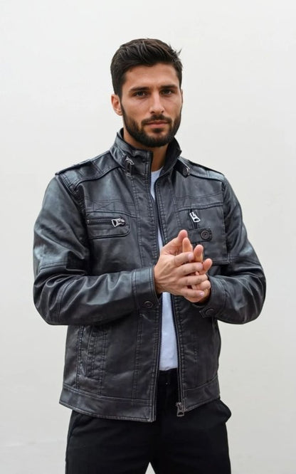 Parker | Men's Slim-Fit Motorcycle Jacket - Image 4