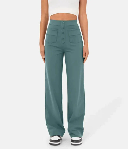 Aimee | High Waist Relaxed Leg Trousers with Button Detail - Image 1