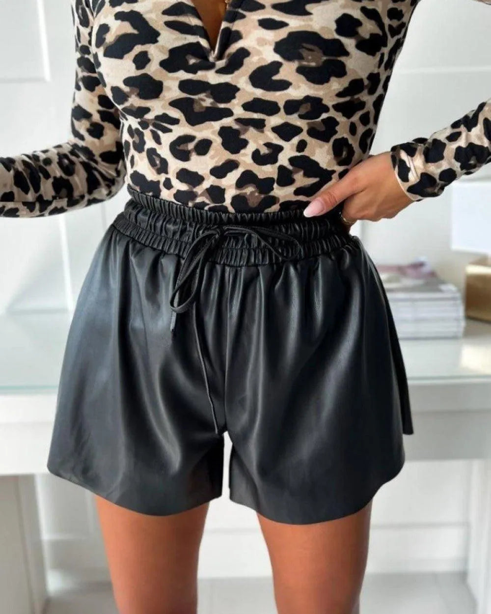 Couture-moda abigail | Chic Faux Leather High Waist Relaxed Fit Shorts - Image 1