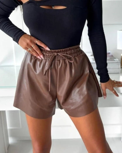 Couture-moda abigail | Chic Faux Leather High Waist Relaxed Fit Shorts - Image 4