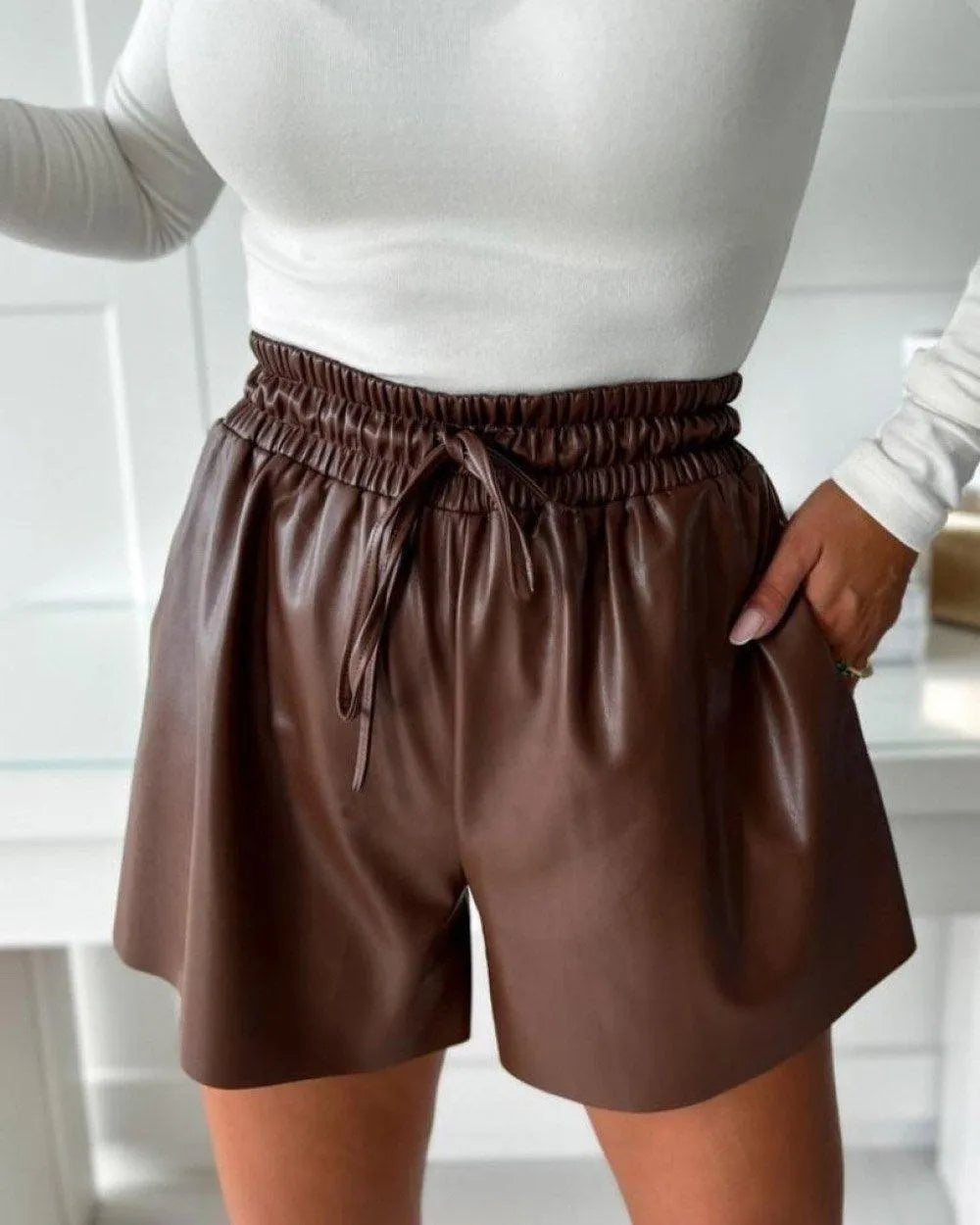 Couture-moda abigail | Chic Faux Leather High Waist Relaxed Fit Shorts - Image 2
