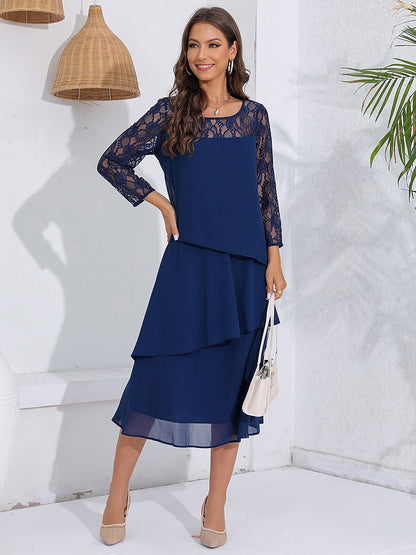 Couture-moda | Elegant Relaxed Fit Midi Dress with Lace Sleeves - Image 2
