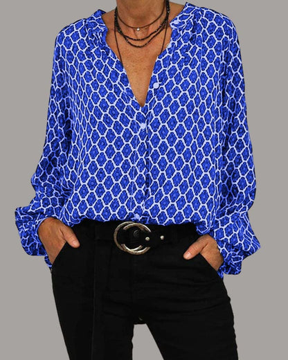Brenda | Lightweight Geometric Print Blouse with V-neck - Image 5