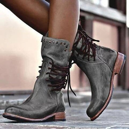 Jessica | Calf Leather Boots – Stylish Lace-Up Design – Edgy Metal Studs – Comfortable Low Heel - Image 2
