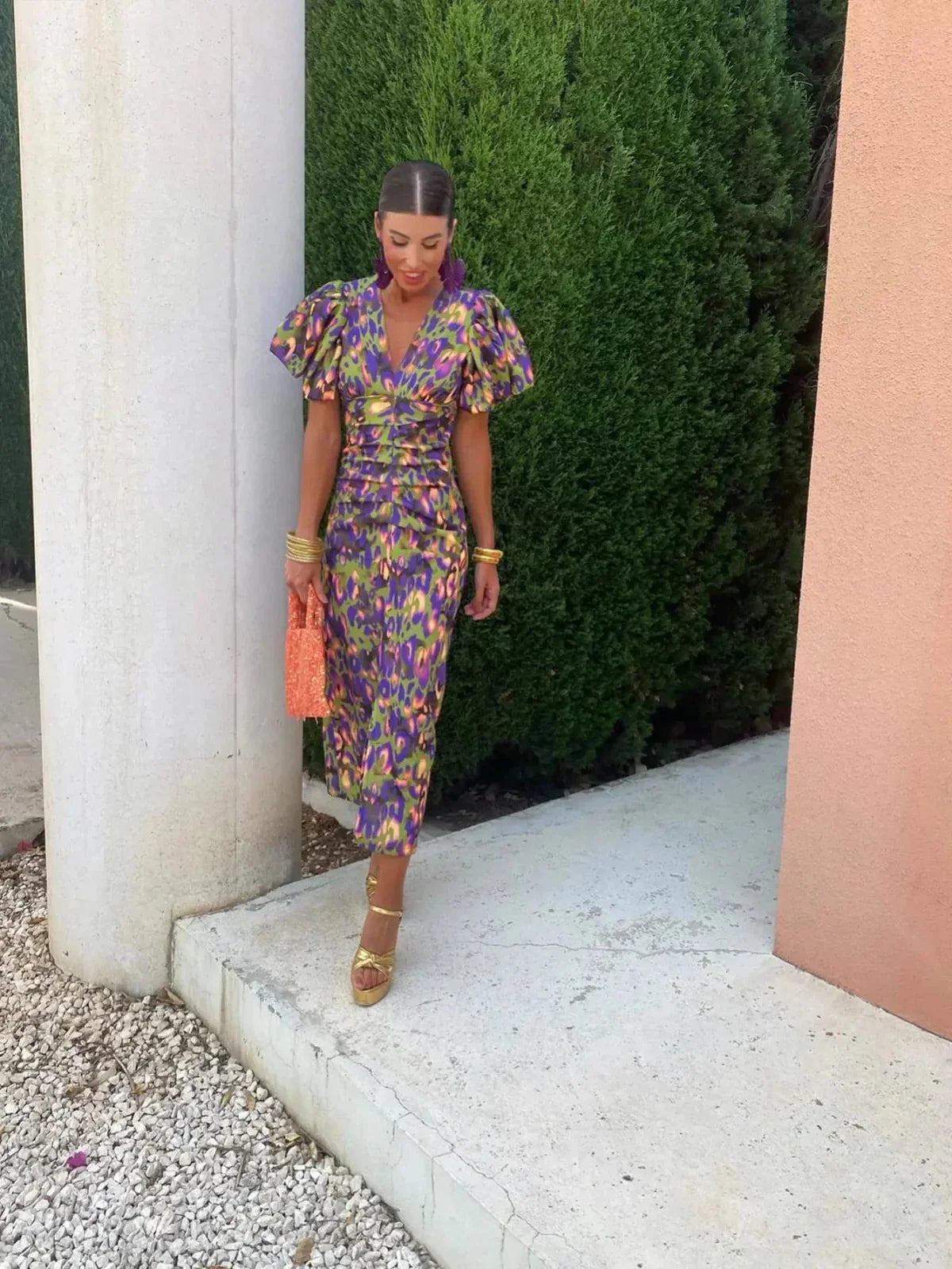 Dianna | Women’s Elegant Puff Sleeve Printed Dress - Image 5