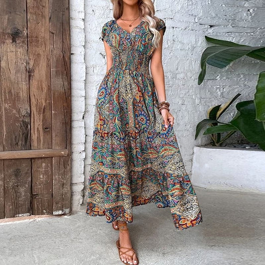 Sally | Elegant Flowy Maxi Dress with V-neck - Image 1