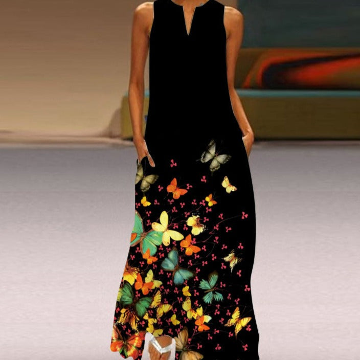 Mia | Sleeveless Butterfly Print Maxi Dress with Pockets - Image 10