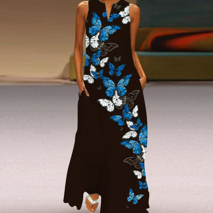 Mia | Sleeveless Butterfly Print Maxi Dress with Pockets - Image 1